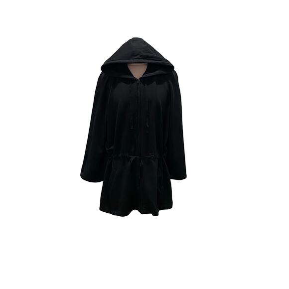 PureJill J.JILL Black 3/4 Sleeve Hood Zip Drawstring Jacket MEDIUM Cotton Modal - Picture 1 of 6